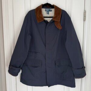 Polo Ralph Lauren Navy Barn Jacket XL Corduroy Collar Leather Trim Fall Coat